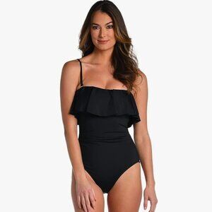 NWT La Blanca Women's Standard Island Goddess Ruffle Bandeau One Piece Swimsuit